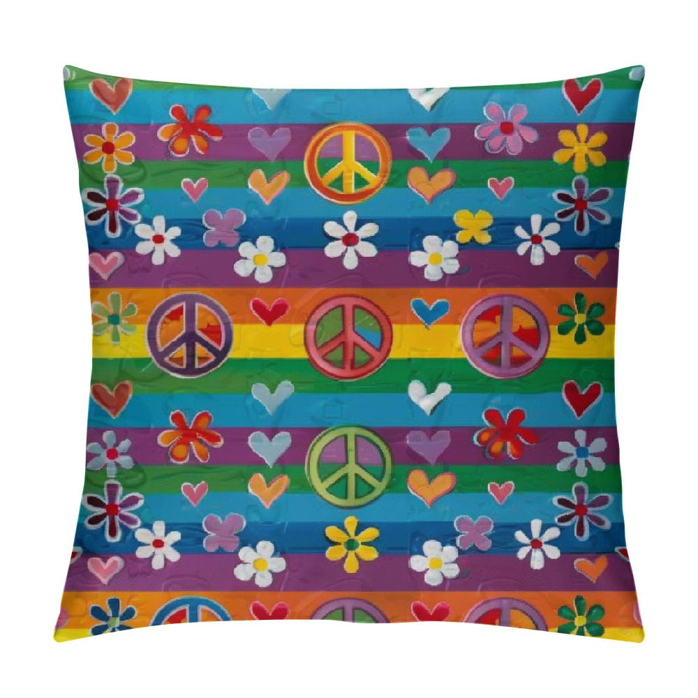 BCIIG Peace Sign Flowers Hearts Decorative Throw Pillow Cover Short