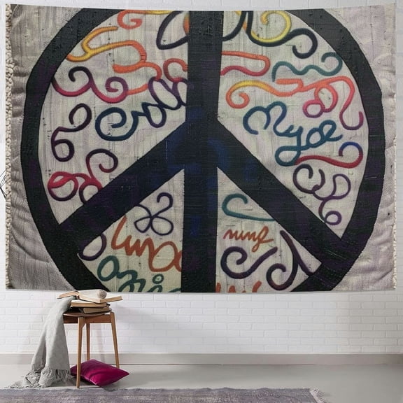 BCIIG Peace Sign Folk Art Psychedelic Tapestry Wall Hanging Unique Style Graphic Tapestries Home Wall Decor for Living Room Bedroom Apartment Farmhouse Dorm 40x30inch