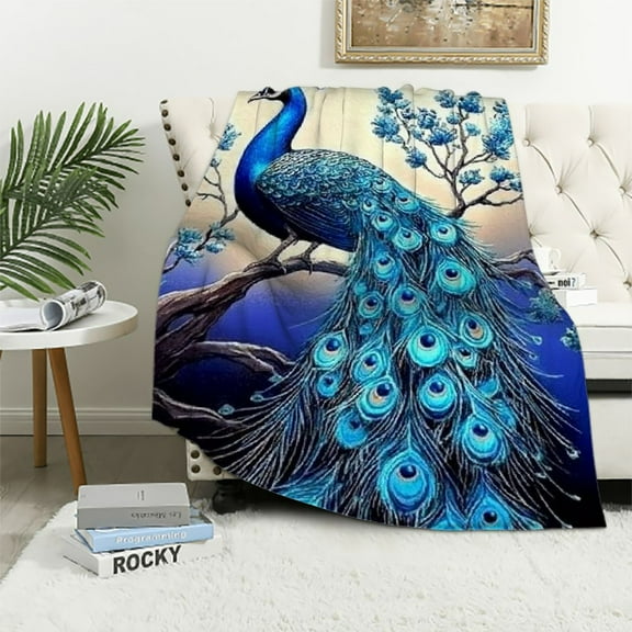 BCIIG Peacock Blanket Tree Animal Print Throw Blankets for Couch Sofa Bed Stuff Decor Lightweight Soft Cozy  Plush Warm Flannel Bedding Gifts for Women Baby Boys Girls Kids Adults Lover  40x50in