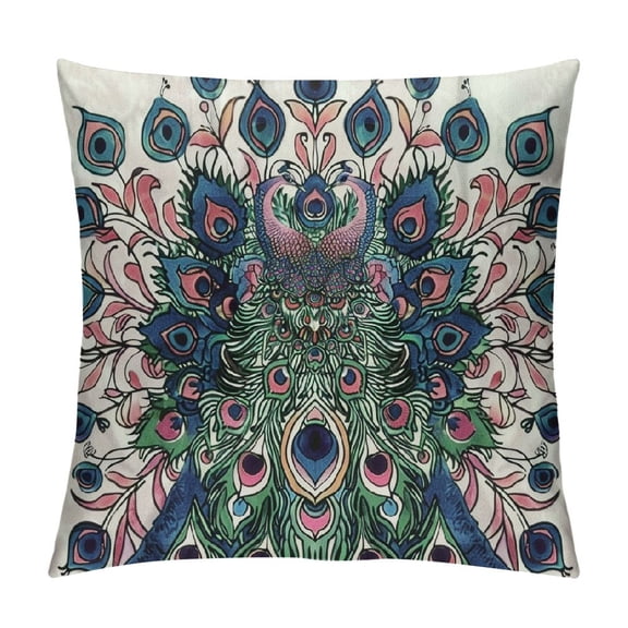 BCIIG Peacock Flowers Art Nouveau Graphic Decorative Throw Pillow Cover for Home Couch Living Room Bed Sofa - High-Quality Aesthetic Decorative 1PC 24x24in