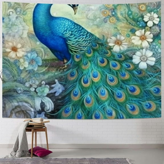 BCIIG Peacock Flowers Leaves Tapestry Wall Hanging Unique Style for Home Decor, Graphic Tapestries for Living Room Bedroom Dorm, 4 Sizes Available 40x30inch