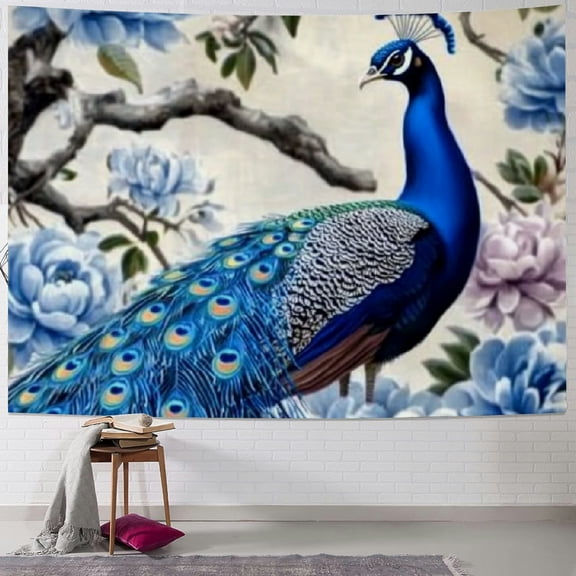 BCIIG Peacock Flowers Tapestry Wall Hanging Unique Style Graphic Tapestries Home Wall Decor Art for Living Room Bedroom Apartment Farmhouse Dorm 60x50inch