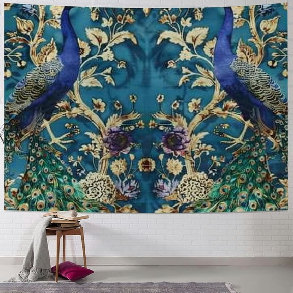 BCIIG Peacocks Blue Feathers Gold Accents Tapestry Wall Hanging Unique Style Graphic Tapestries Home Wall Decor Art for Living Room Bedroom Apartment Farmhouse Dorm 40x60inch