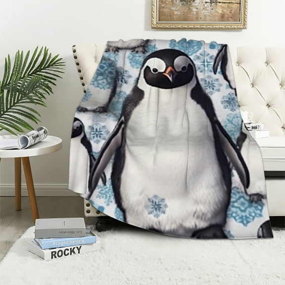 BCIIG Penguin Blanket Gifts for Kids Adults Soft Warm Lightweight Cozy Antarctic Anima Cute Penguins Grey White Throw Blankets for Bed Living Room Sofa Couch Birthday Decor 60x80in