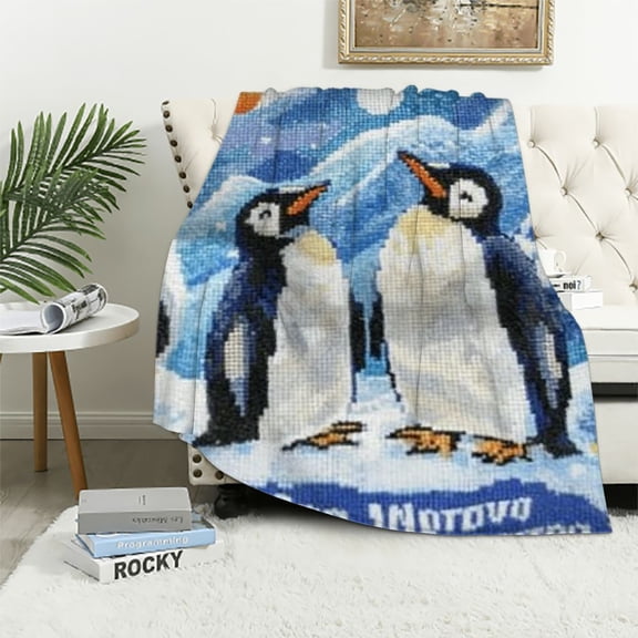 BCIIG Penguin Blanket  Soft Flannel Throw Blanket Cute Penguin Gifts for Women Men Cozy Lightweight Throw Penguins Lover Pattern for Couch Sofa Bedroom 50x60in