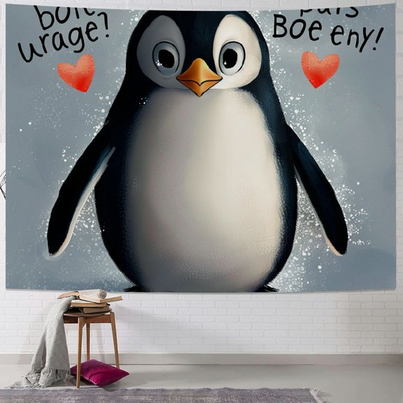 BCIIG Penguin Funny Message Love Tapestry Wall Hanging Unique Style Graphic Tapestries Home Wall Decor Art for Living Room Bedroom Apartment Farmhouse Dorm 50x40inch