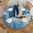 thumbnail image 1 of BCIIG Penguin Snow Ice Round Tablecloth 100% Polyester with Elastic Edge Ideal for Restaurants, Weddings, Parties - Stain-Resistant & Washable 31"-35, 1 of 8