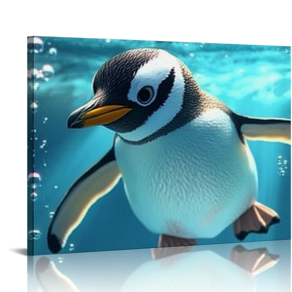 BCIIG Penguin Swimming Bubbles Canvas Wall Art for Living Room Bedroom Home Office Decor 20x16in