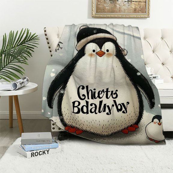 BCIIG Penguin Theme Warm Lightweight Fleece Throw Blanket for All Seasons, Soft Flannel Fabric Blanket for Living Rooms Sofa Decor, Cow Gifts Blanket, Long-lasting Blanket for Bed 60x80in