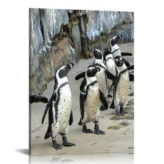 BCIIG Penguins Beach Rock Wall Fine Art Aesthetic Poster & Print Wall Painting for Home Office Wall Decor - Canvas Living Room Bedroom Artwork 16x20 in