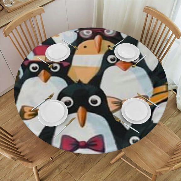 BCIIG Penguins Bow Ties Hats Round Table Cover, Stain Resistant, Washable, Perfect for Indoor and Outdoor Use, Kitchen, Dining, Wedding, Parties, Tablecloths - Various Sizes Available