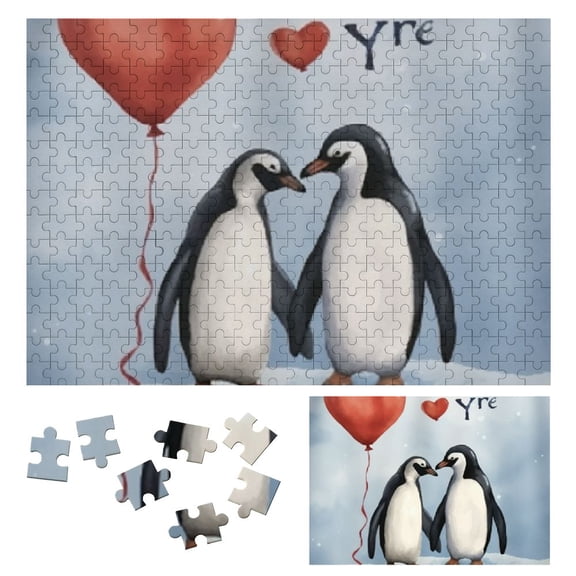 BCIIG Penguins Heart Balloon Love Wooden Jigsaw Puzzle Challenging Difficult Wood Puzzles for Adults Gift for Family Friends 300 PCS