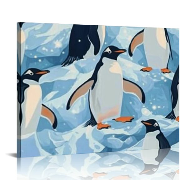 BCIIG Penguins Snow Ice Canvas Print Wall Art for Living Room Bedroom Office Decor 16x12in