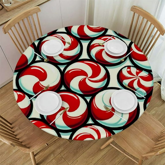 BCIIG Peppermint Candies Round Tablecloth Stain Resistant Washable Indoor Outdoor Kitchen Dining Wedding Parties Waterproof Fabric 100% Polyester Christmas Theme 42-46