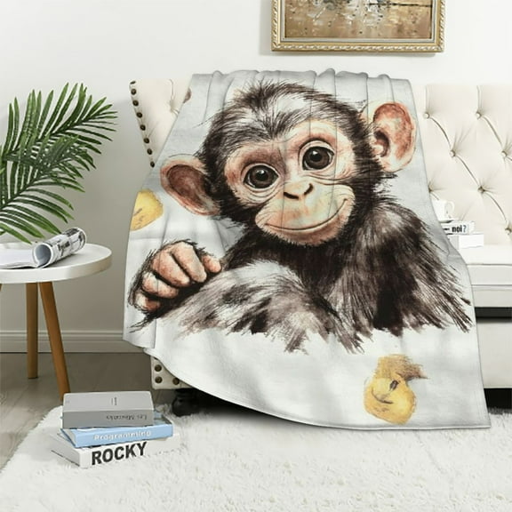 BCIIG Personalized Monkey Gifts Blankets for Baby with Name, Custom Monkey Blankets for Girls Boys, Gifts for Animal Lover, Throw Soft Warm Flannel Blanke Baby/Pets 50x60in