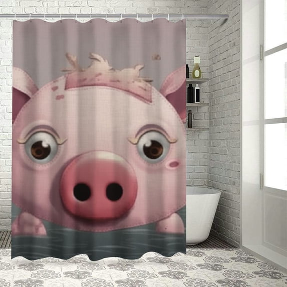 BCIIG Pig Bathroom Decor Set with Hooks, Colorful Luxurious Graphic Print Polyester Fabric Shower Curtain, Waterproof and Easy to Install 60x72