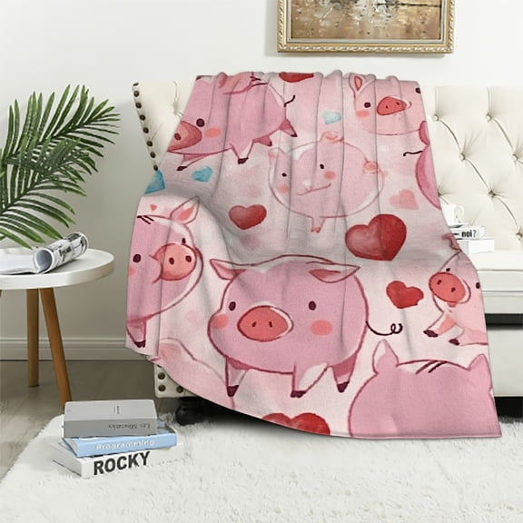 BCIIG Pig Blanket Gifts, Flannel Throw Blanket Soft for Girls Boys Adults, Lightweight, Comfortable, Warm Cute Pig Themed Blanket for Bed Couch 60x80in