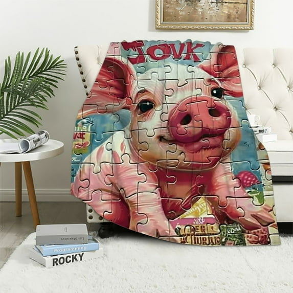 BCIIG Pig Blanket, Pig Gifts for Pig Lovers, Just A Girl Who Loves Pigs, Pig Themed Gifts Blanket, Cute Pink Cartoon Pig Blanket for Kids Girls, Soft Cozy Fleece Blanket for Couch Sofa Bed 60x80in