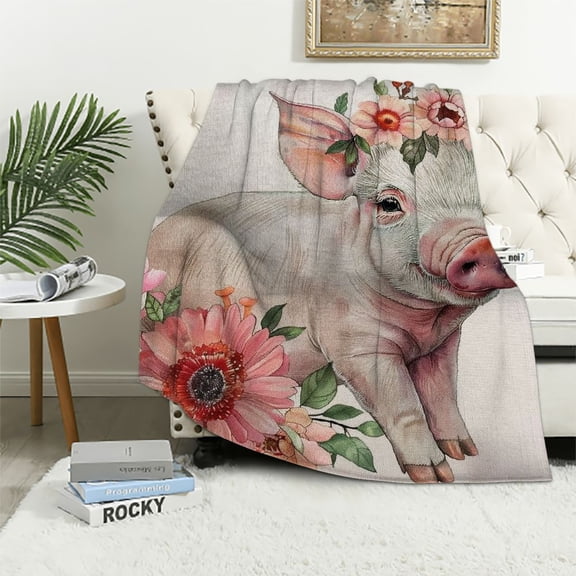 BCIIG Pig Flower Ultra Realistic Illustration Warm Lightweight Blanket Soft Fleece Blankets for All Seasons - Living Rooms Sofa Decor Cow Gifts - Available in Multiple Sizes 40x50in