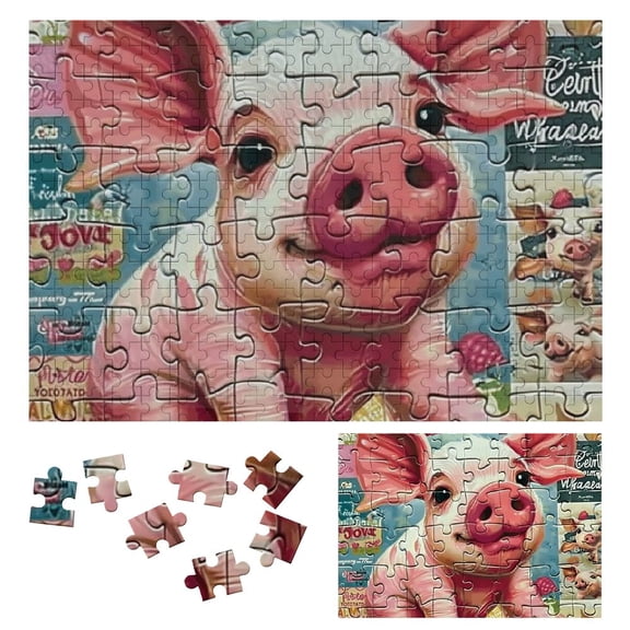 BCIIG Pig Puzzle Wooden Jigsaw Puzzle Eco-Friendly Impossible Puzzles Relaxation Gift for Family Friends 300 PCS