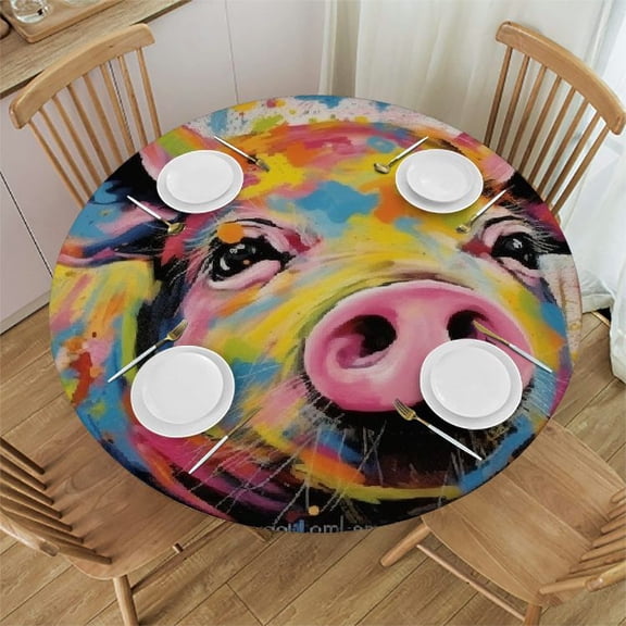 BCIIG Pig Theme Round Tablecloth 100% Polyester Stain-Resistant Washable for Home Kitchen Outdoor Decoration 46"-50