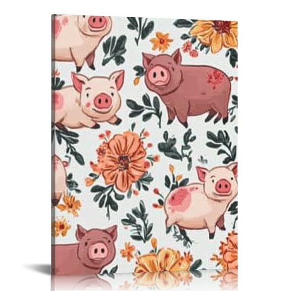 BCIIG Pigs Flowers Pattern Canvas Wall Art Home Decor 16x20 12x16 in