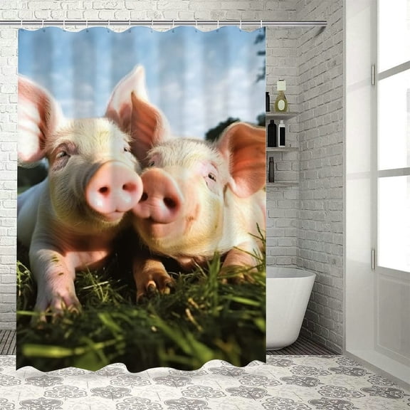BCIIG Pigs Theme Bathroom Decor Set with Hooks - Colorful Luxurious Polyester Shower Curtain Set for Bathroom Decoration 60"x72