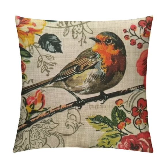 BCIIG Pillow Covers Cotton Linen Vintage Robin Bird Home Decor Throw Pillow Case Cushion Cover