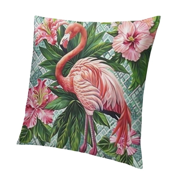 BCIIG Pillow Covers Flamingo and Pink Flowers Green Geometric Pattern Pillow Cases Home Decor Throw Pillows for Living Room Bedroom Couch Bed Sofa 18x18in