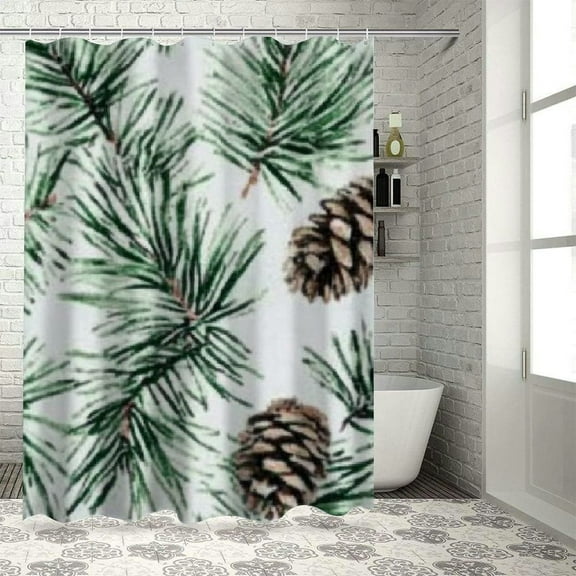BCIIG Pine Cones Leaves Bathroom Decoration Set Polyester Shower Curtain With Hooks 69"x72