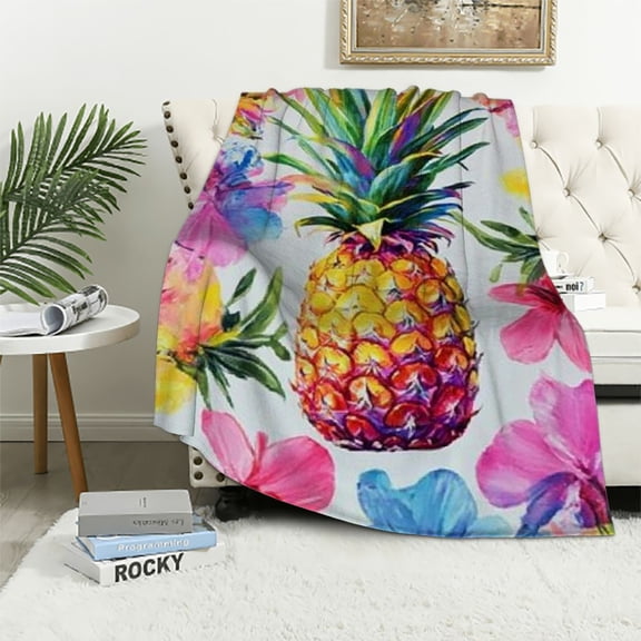 BCIIG Pineapple Blanket Vibrant Tropical Fruit Throw Blankets with Rainbow Hues,Birthday Gifts for Kids Adult & Food Lovers,Lightweight Soft for Sofa Couch Bed Room Summer Decor 60x80in