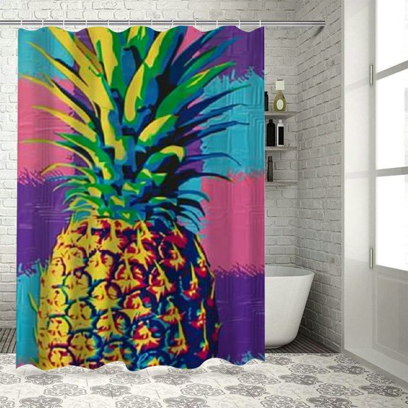 BCIIG Pineapple Colors Patterns Shower Curtain Set with Hooks 36"x72