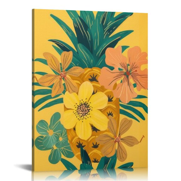 BCIIG Pineapple Flowers Fine Art Aesthetic Poster Print Wall Painting for Living Room Bedroom Home Office Decor 16x20 in
