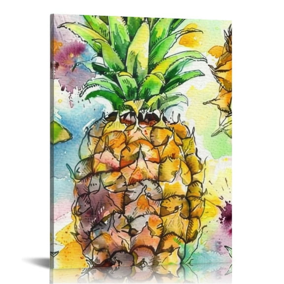 BCIIG Pineapple Fruit Watercolor Stain Fine Art Aesthetic Poster & Print Wall Painting for Home Decor 12x16 in