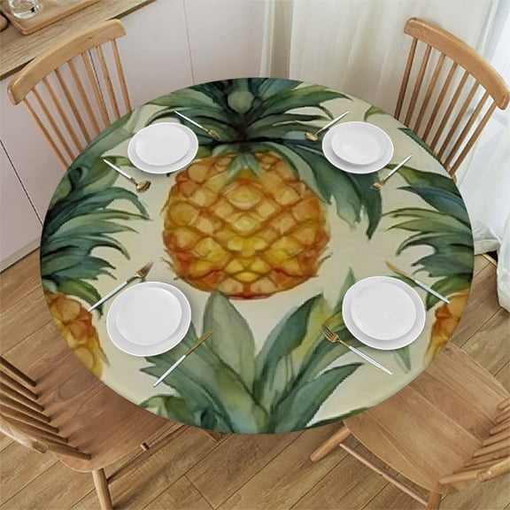 BCIIG Pineapple Leaves Pattern Round Table Cover Stain Resistant Washable Indoor Outdoor Tablecloth Kitchen Dining Wedding Parties 100% Polyester Picnic Dining Kitchen Farmhouse 42"-46