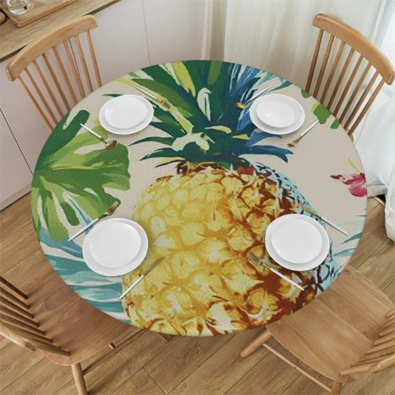 BCIIG Pineapple Palm Leaf Tropical Round Tablecloth Stain-Resistant Washable Indoor Outdoor Table Cover for Restaurants, Weddings, Parties Home Decor 46"-50