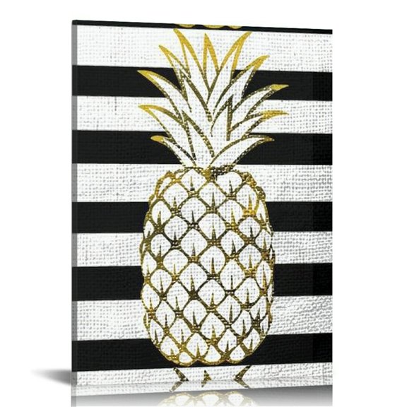 BCIIG Pineapple Pattern Black and White Stripe Fine Art Aesthetic Poster Print Wall Painting for Home Office Decor 16x20 in