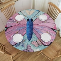 BCIIG Pink Butterfly Theme Round Tablecloth Waterproof Stain-Resistant Fabric Home Decor for Indoor and Outdoor Use 31"-35