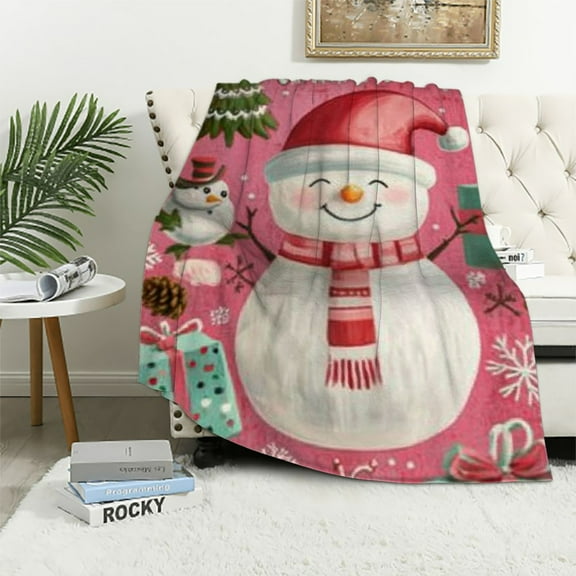 BCIIG Pink Christmas Snowman Blanket Throw Blanket for Women Christmas Lovers Super Soft l Christmas Blanket for Bedding Couch Sofa Home Living Room Decor Birthday Gifts