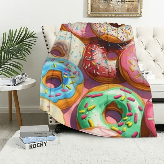 BCIIG Pink Donut Blanket Gifts for Adult Girls Retro Dessert Print Bedroom Food Blankets Donut Decorations Doughnut Decor Soft Plush Travel Picnic All Season Love Women Wife 60x80in