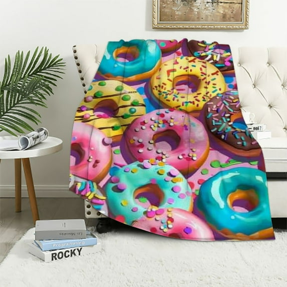 BCIIG Pink Donut Blanket Gifts for Adult Girls Retro Dessert Print Bedroom Food Blankets Donut Decorations Doughnut Decor Soft Plush Travel Picnic All Season Love Women Wife 40x50in