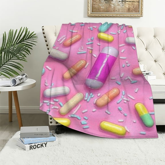 BCIIG Pink Donut Blanket Gifts for Women Girls Decorative Sprinkle Dessert Print Bedroom Food Blankets Decorations Doughnut Decor Soft Plush Travel Picnic All Season Donut Lover Funny 50x60in