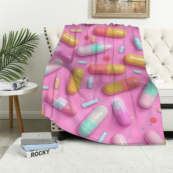 BCIIG Pink Donut Blanket Gifts for Women Girls Decorative Sprinkle Dessert Print Bedroom Food Blankets Decorations Doughnut Decor Soft Plush Travel Picnic All Season Donut Lover Funny 40x50in