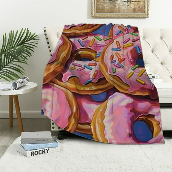 BCIIG Pink Donuts Flannel Blanket,Colorful Soft Lightweight Throw Blankets Gifts for Women Food Lovers, Perfect for Couch Bed Home Travel Decor 40x50in