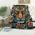 thumbnail image 1 of BCIIG Pink Green and Turquoise Tapestry Tibet Tiger Blankets  Chinoiserie Asian Aesthetic Tapestry Flannel Fleece Blanket Home Decoration Bedroom Decor Living Room Door Curtain 40x50in, 1 of 6