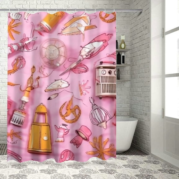 BCIIG Pink Items Kitsch Bathroom Decor Set with Hooks - Colorful Polyester Fabric Fashion Shower Curtain for Home Bathroom Decoration 69"x72