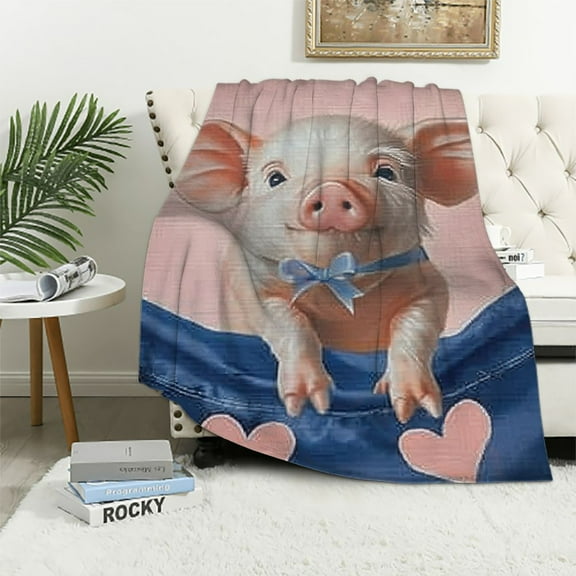 BCIIG Pink Pig Blanket Cute Pig Throw Blanket for Girl Women Warm Soft Flannel Funny Farm Animal Blanket Gifts for Kids Adults for Sofa Couch Bed 40x50in