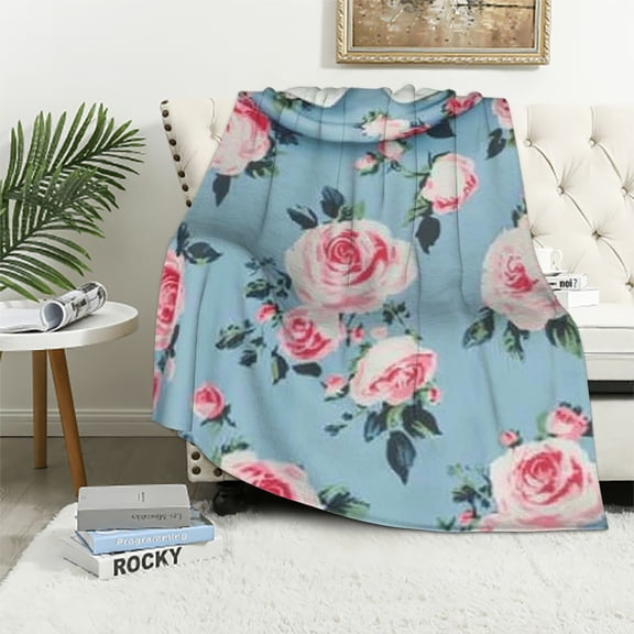 BCIIG Pink Rose Floral Blanket Gifts for Women Girls Chic Flowers Romantic Vintage Style Spring Throw Blankets for Bed Room Couch Soft Lightweight Warm Cozy Decor 40x50in