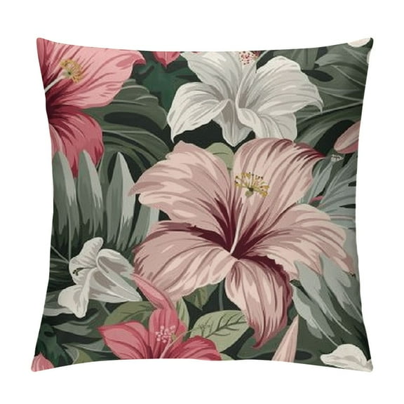 BCIIG Pink White Lily Throw Pillow Cover Lily Floral Flowers Pillow Cover Tropical Palm Leaf Cushion Cover Green Botanical Plant Decorative Pillow Cover Home Room Decor  12x12in