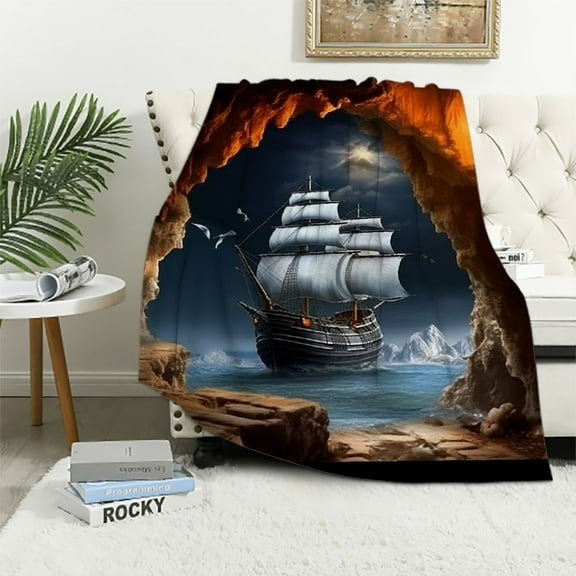 BCIIG Pirate Ship Cave Lantern Warm Lightweight Blanket Soft Fleece Throw Blanket for All Seasons 40x50in